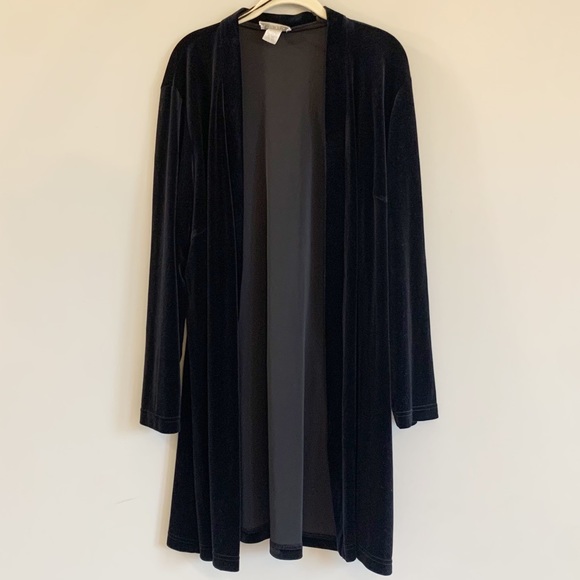 Vintage Long Line Cardigan Top Velvet Size 20 Black Grunge Whimsigoth Witchy - Picture 1 of 11